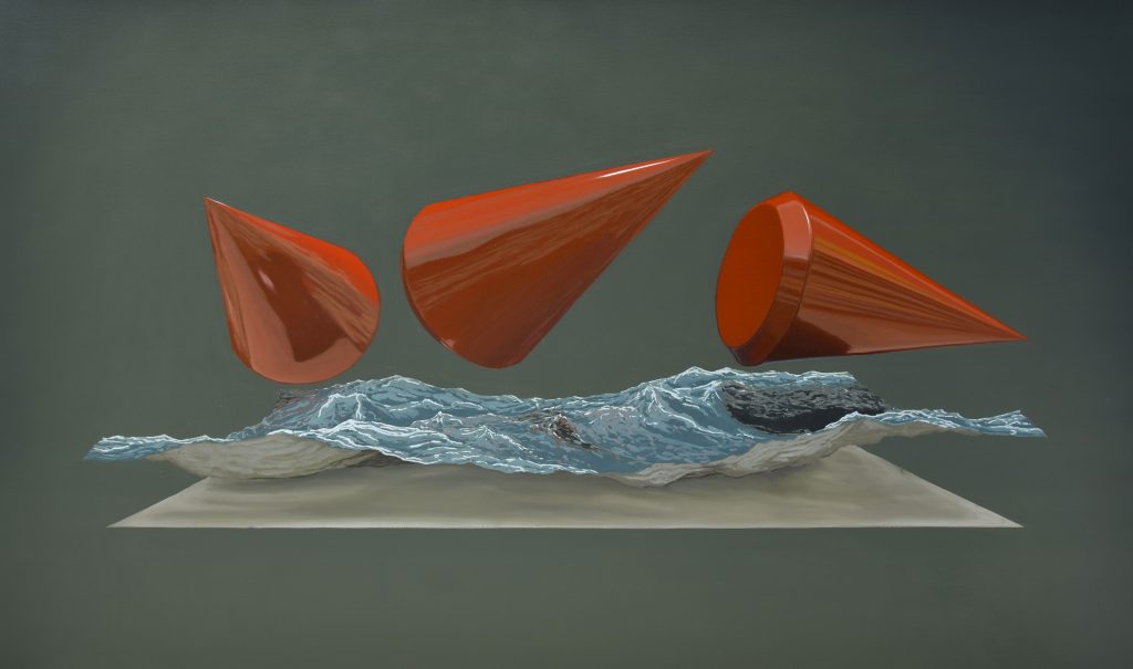 Marine aux cônes rouges, huile sur toile, 100 x 168 cm (39" x 66"), 2018